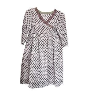 Paisley Magic Girls Ecru Cotton Floral 3/4 Sleeve Wrap Dress size 14